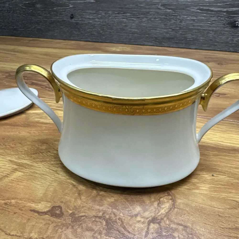 Lenox Aristocrat Gold Encrusted Sugar Bowl & Creamer Set